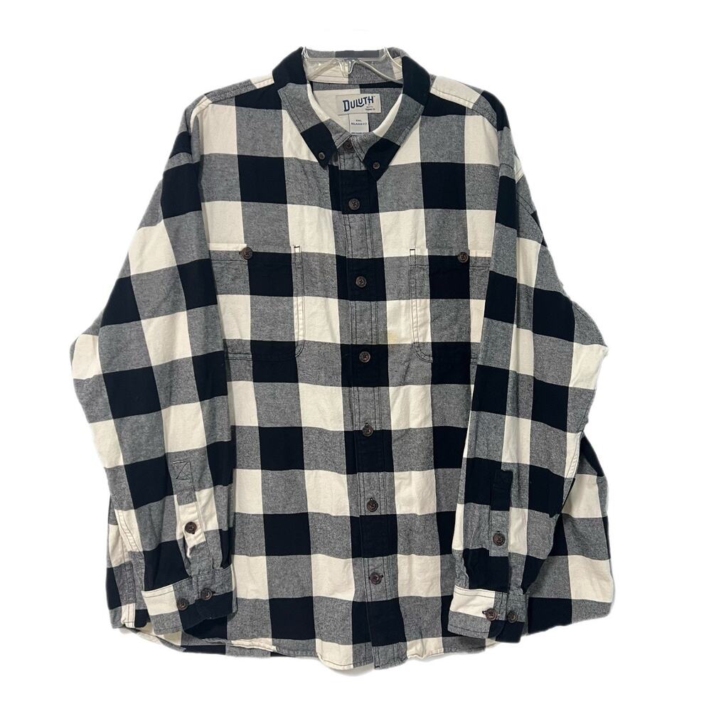 Duluth Trading Co Burlyweight Flannel Shirt Mens 2XL Relaxed Buffalo Plaid Black